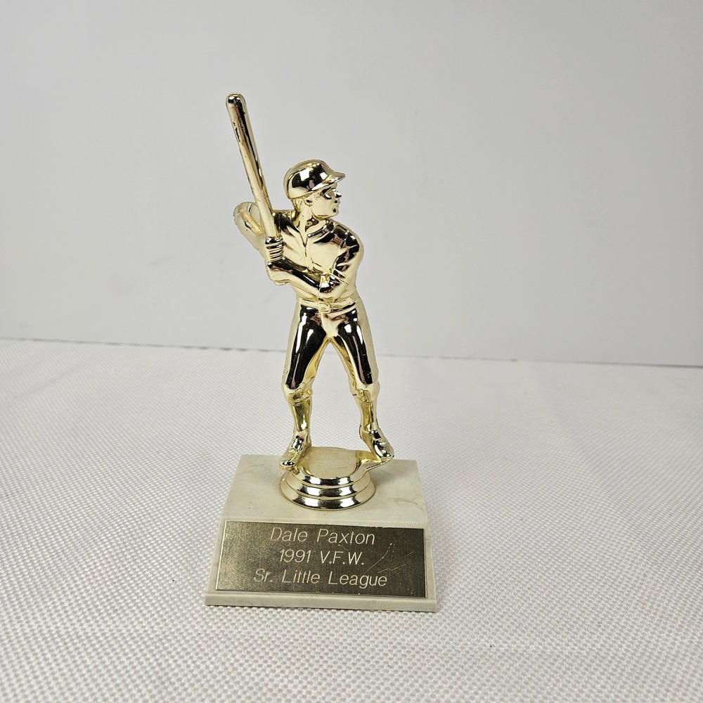 Vintage 1991 Baseball Trophy VFW Sr Little League Gold Tone
